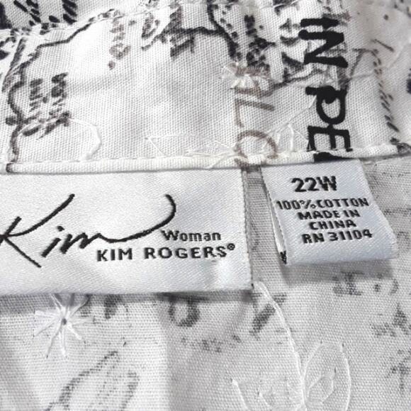 Kim Rogers Women Sz 22W Black White Art to Wear Globe Print Button up Fun Blouse - Picture 3 of 11